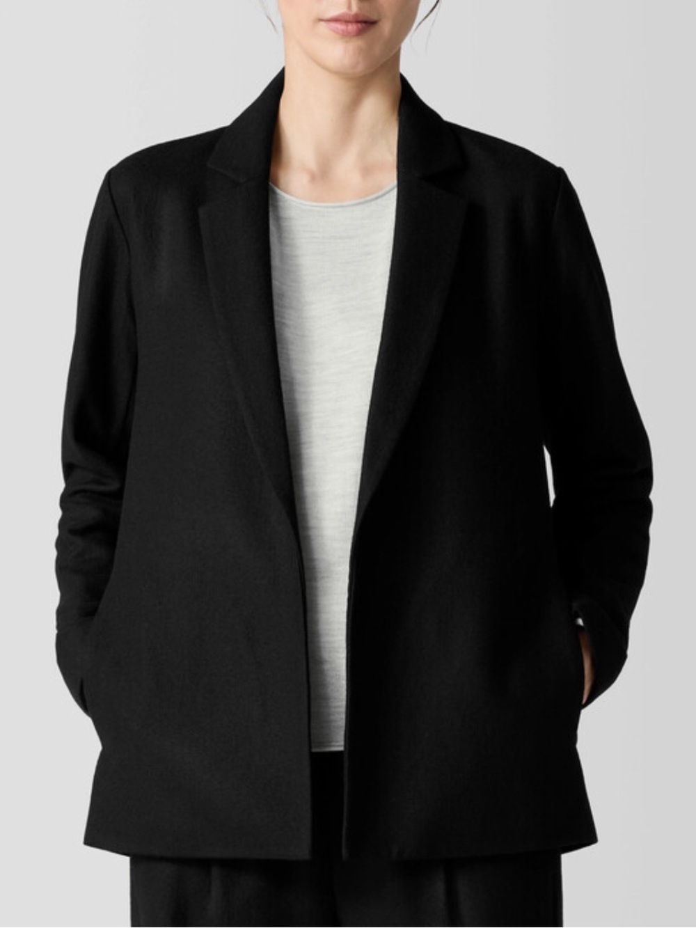 Eileen Fisher Wool Cashmere Blend Black Open-Front Jacket